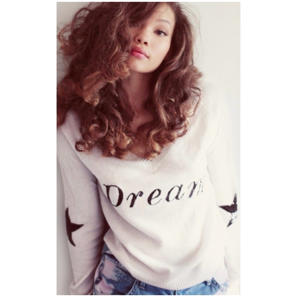 WILDFOX RARE White Label Sequin Star Elbow Patch Dreamer Angora Sweater Size XS